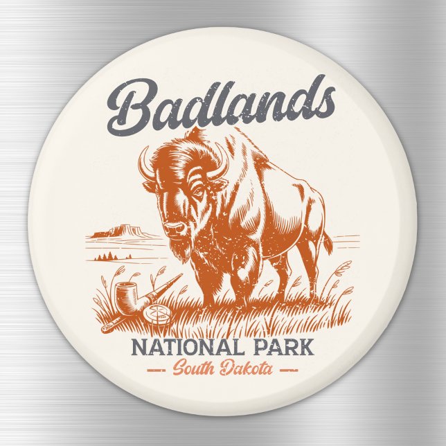 Retro Bison – Badlands National Park  Magnet (Skapare uppladdad)