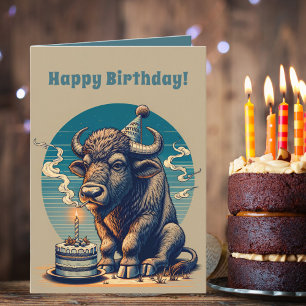Retro Bison Buffalo Grattis på födelsedagen Kort