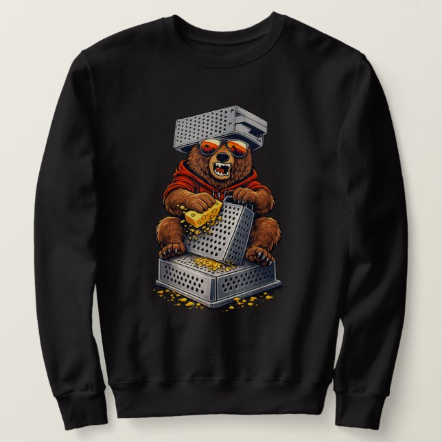 Retro Björn med Osthyvel Hatt och Solglasögon  Lång Ärmad Tröja (Design framsida)