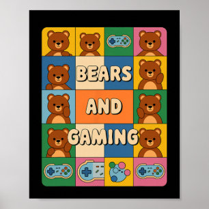 Retro Björnar Och Gaming Rolig Björnälskare Datasp Poster