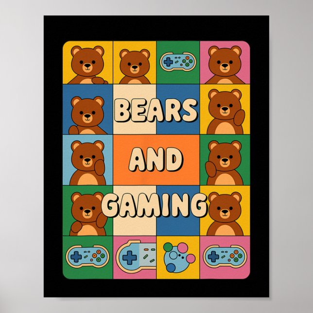 Retro Björnar Och Gaming Rolig Björnälskare Datasp Poster (Framsidan)