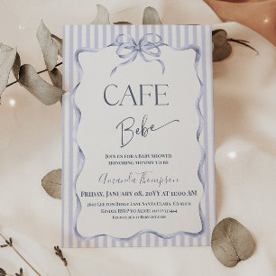 Retro Blå Bow Cafe Bebe Pojke Coffee Babyfirande Inbjudningar