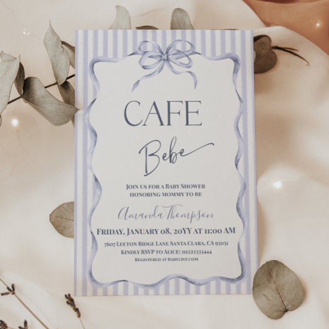 Retro Blå Bow Cafe Bebe Pojke Coffee Babyfirande Inbjudningar (Skapare uppladdad)