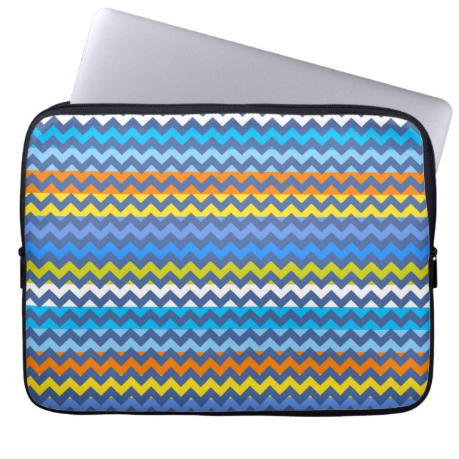 Retro Blå Chevron Sicksackrandigt Mönster Laptop Sleeve (Framsidan)