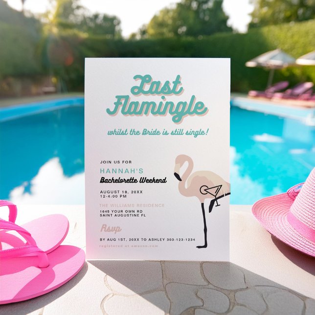 Retro Blå Flamingo Sista Bröllopsfesten Sjungbrud Inbjudningar (Skapare uppladdad)