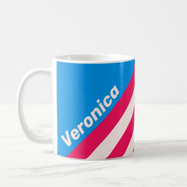 Retro Blå Förintande Ränder med Namn Kaffemugg (Vänster)