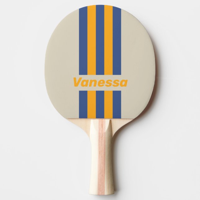 Retro Blå Förintande Solnedgång Pin Ränder med Nam Pingisracket (Framsidan)