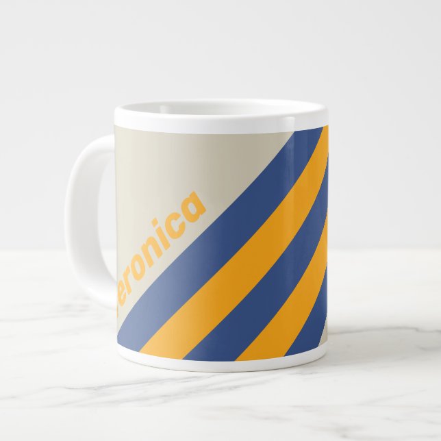 Retro Blå Förintande Solnedgångsrandiga med Namn Jumbo Mugg (Framsida vänster)