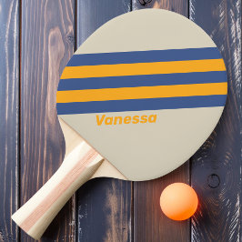 Retro Blå Förintande Solnedgångsrandiga med Namn Pingisracket