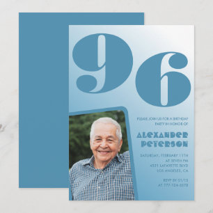 Retro blå gradient foto 96-årsdag inbjudningar