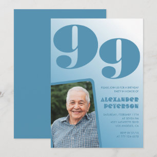 Retro blå gradient foto 99-årsdag inbjudningar