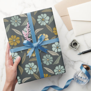 Retro Blå & Gul Blomma Presentpapper