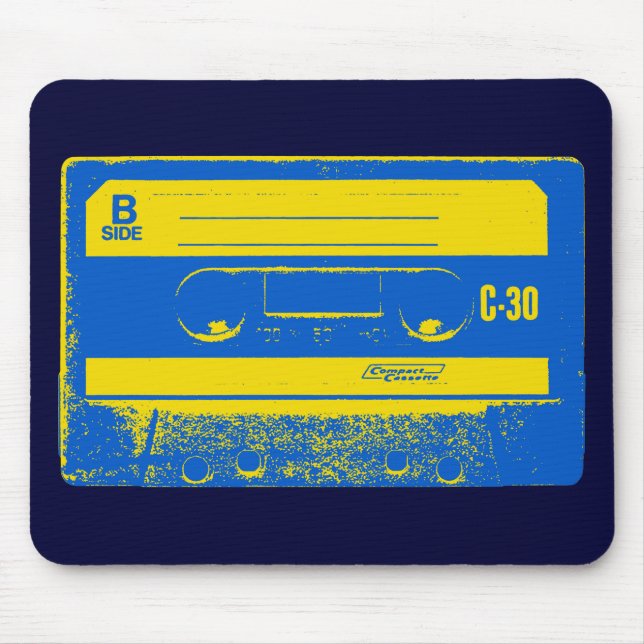Retro Blå & Gul Kassettband Musmatta (Framsidan)