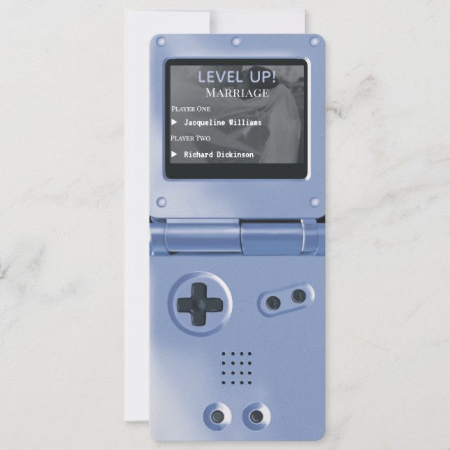 Retro Blå Handhållen Spelbröllopsinbjudan Inbjudningar (Framsida)