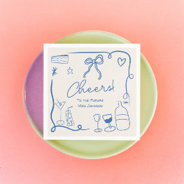 Retro blå handritad bröllopsdusch i illustrerad st pappersservett