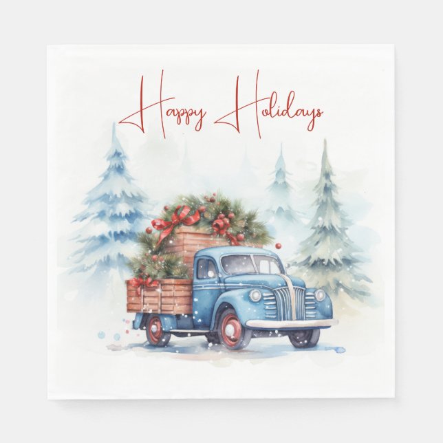 Retro Blå Jul Lastbil Pappersservett (Framsidan)