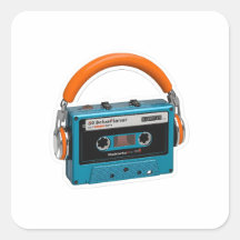 Retro blå kassettband med orange hörlurar St