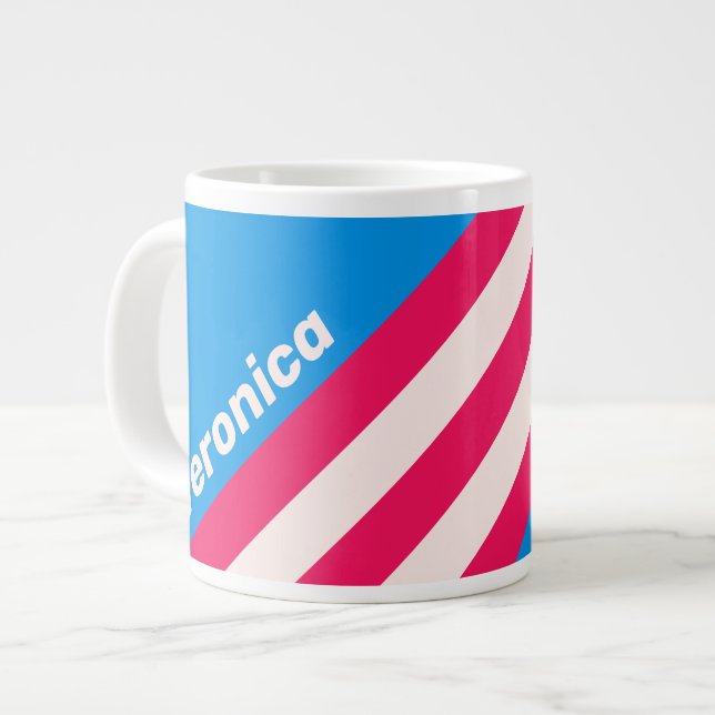 Retro Blå Klämstränder med Namn Jumbo Mugg (Framsida vänster)