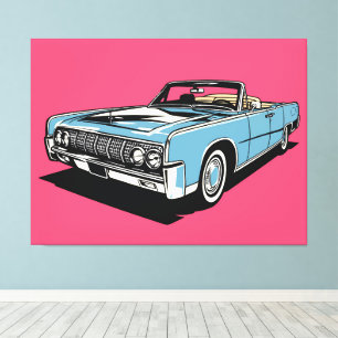 Retro Blå Klassisk Cabriolet Popkonst Canvastryck