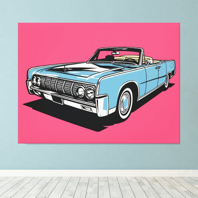 Retro Blå Klassisk Cabriolet Popkonst Canvastryck (Insitu (trägolv))