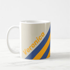 Retro Blå Krossa Solnedgångsrandiga med Namn Kaffemugg