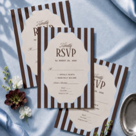 Retro Blå och Brun Bröllops RSVP-kort Traditionell Tilläggskort