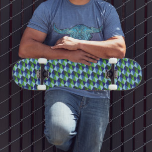 Retro blå och gröna geometriska trianglar mini skateboard bräda 18,5 cm