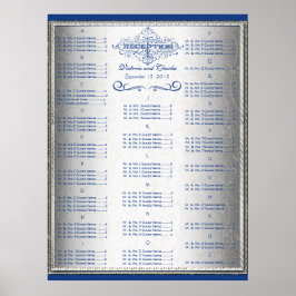 Retro Blå och Silver Bröllop Gäst Sittplatsschema Poster