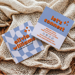 Retro Blå Orange Fet Groovy Rutig Trendig Kul Fyrkantigt Visitkort