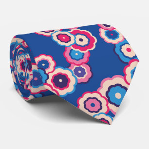 Retro Blå Rosa Blommig 60-talsmönster Slips