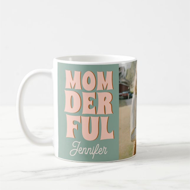 Retro Blå Rosa Roligt  Mors Dag Foto  Kaffemugg (Vänster)