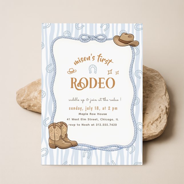Retro Blå Rutig Cowboy Första Rodeo 1-årsdag Inbjudningar (Skapare uppladdad)
