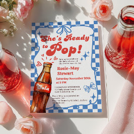 Retro Blå Rutig Redo att Spränga Cola Baby Shower Inbjudningar