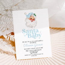 Retro Blå Santa Baby Holiday Baby Shower