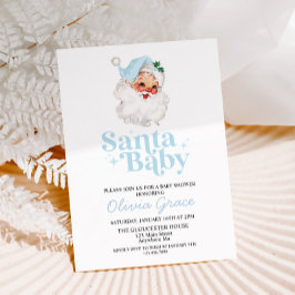 Retro Blå Santa Baby Holiday Baby Shower Inbjudningar