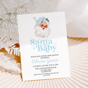 Retro Blå Santa Baby Holiday Baby Shower Inbjudningar