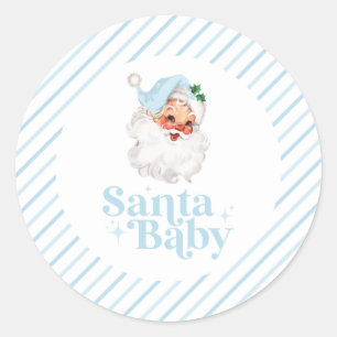 Retro Blå Santa Baby jul baby shower Runt Klistermärke