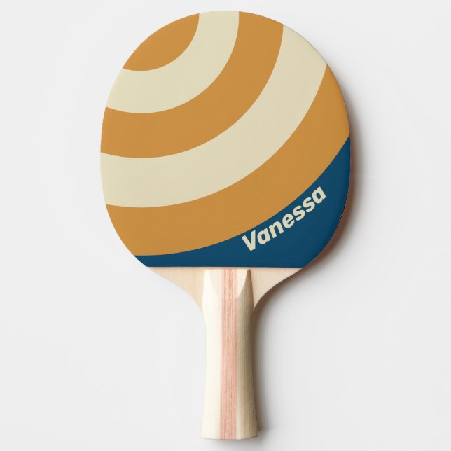 Retro Blå Våg Cirkel Rand med Namn Pingisracket (Framsidan)