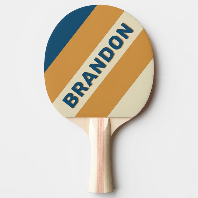 Retro Blå Våg Djärva Ränder med Namn Pingisracket (Framsidan)