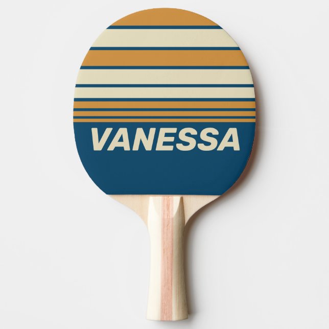 Retro Blå Våg Horisont Ränder med Namn Pingisracket (Framsidan)