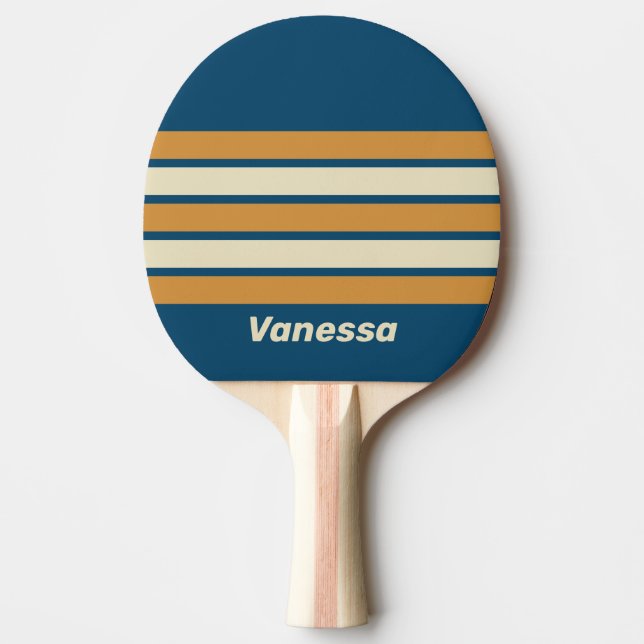 Retro Blå Våg över Ränder med Namn Pingisracket (Framsidan)