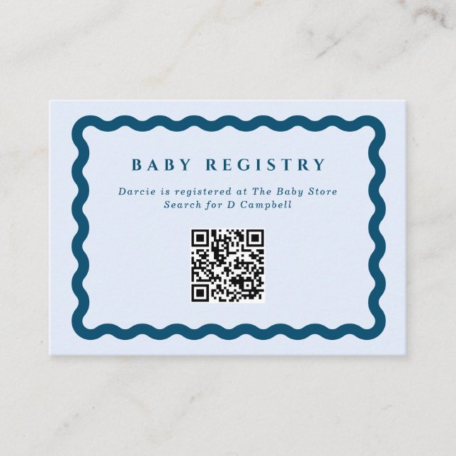 Retro Blå Vågig Ram Babypresentregistrering QR-kod Tilläggskort (Framsida)