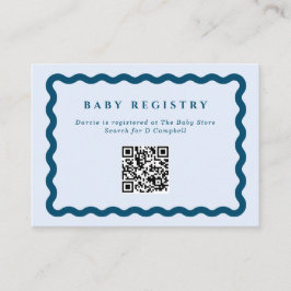 Retro Blå Vågig Ram Babypresentregistrering QR-kod Tilläggskort