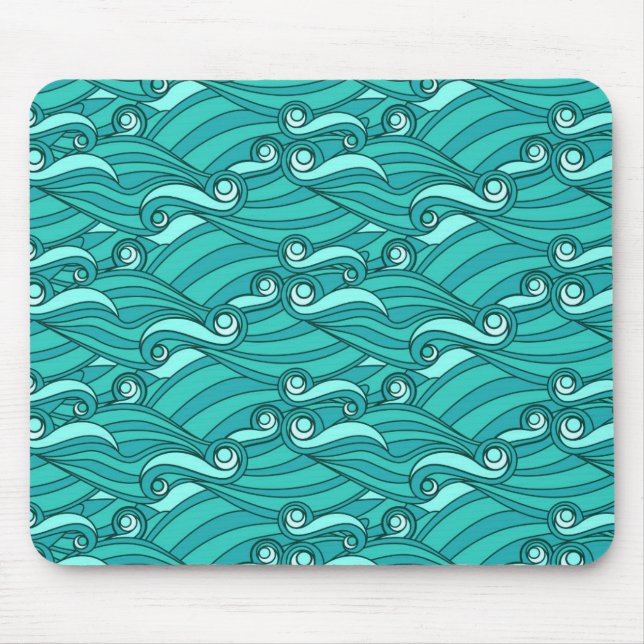 Retro blå vågor doodle surf konst musmatta (Framsidan)