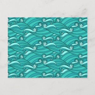 Retro blå vågor doodle surf konst vykort