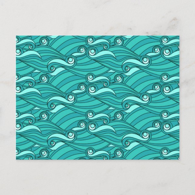 Retro blå vågor doodle surf konst vykort (Framsida)