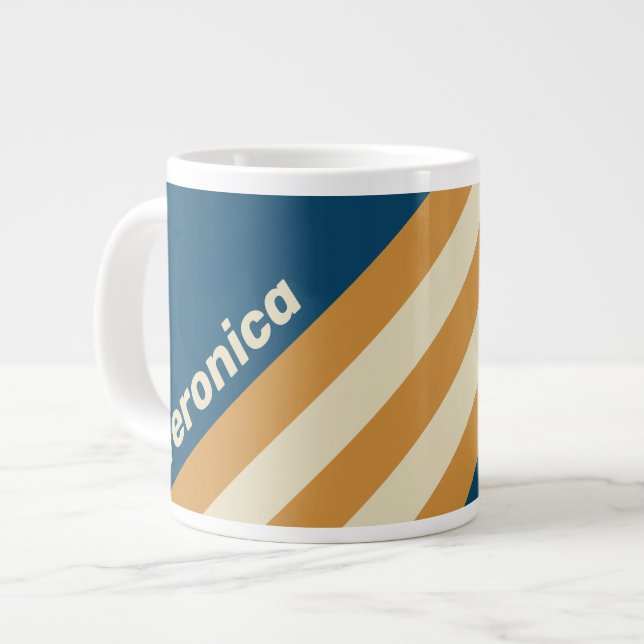 Retro Blå Vågränder med Namn Jumbo Mugg (Framsida vänster)