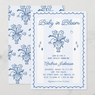 Retro Blåa Ränder Baby i Knopp Pojke Baby Shower Inbjudningar