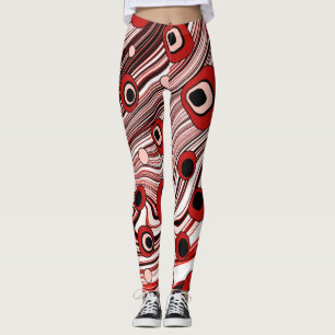 Retro Black and Red Groovy and Cute Vågigt Art Leggings