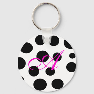 Retro Black and Rosa Monogram Keychain Nyckelring